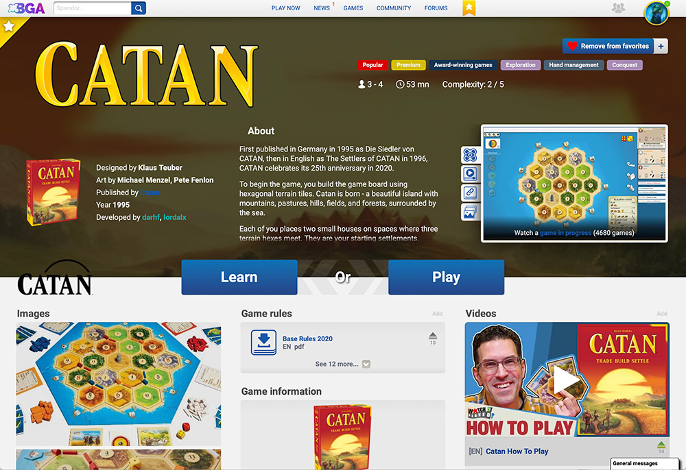 CATAN on Board Game Arena